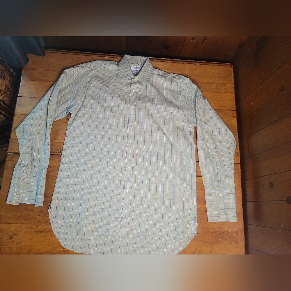 Charles Tyrwhitt Mens Dress Shirt 15.5/33" Green W/pur&blue Plaid French Cuff